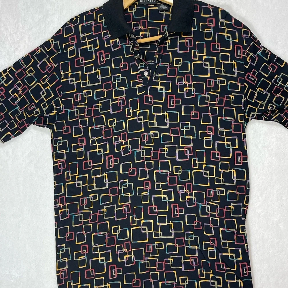 Old Skool Black Polo Shirt with Geometric Design - Picture 1 of 7